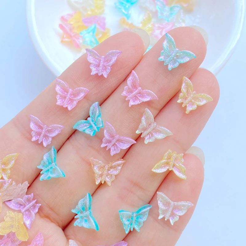 100Pcs New Cute Mini 7*10mm Bright Pink Butterfly Flat Back Resin Cabochons Scrapbooking DIY Jewelry Craft Decoration Accessorie