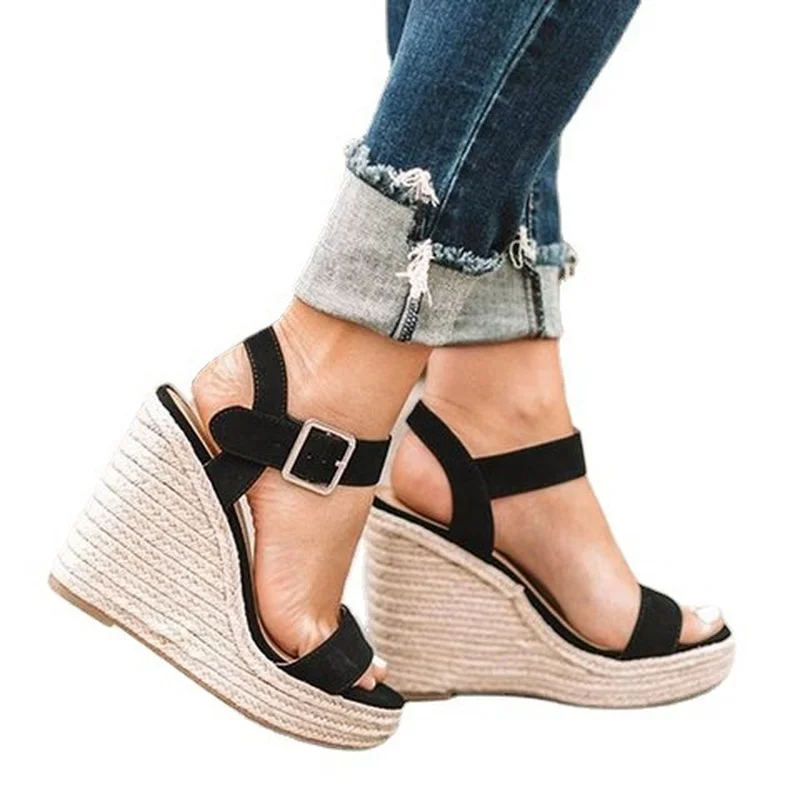 2024 Summer Sandals Women Wedges Platform Ladies Hemp Shoes Ladies Candy Color Casual Girls Slip on Strap Cross Girls Plus Size