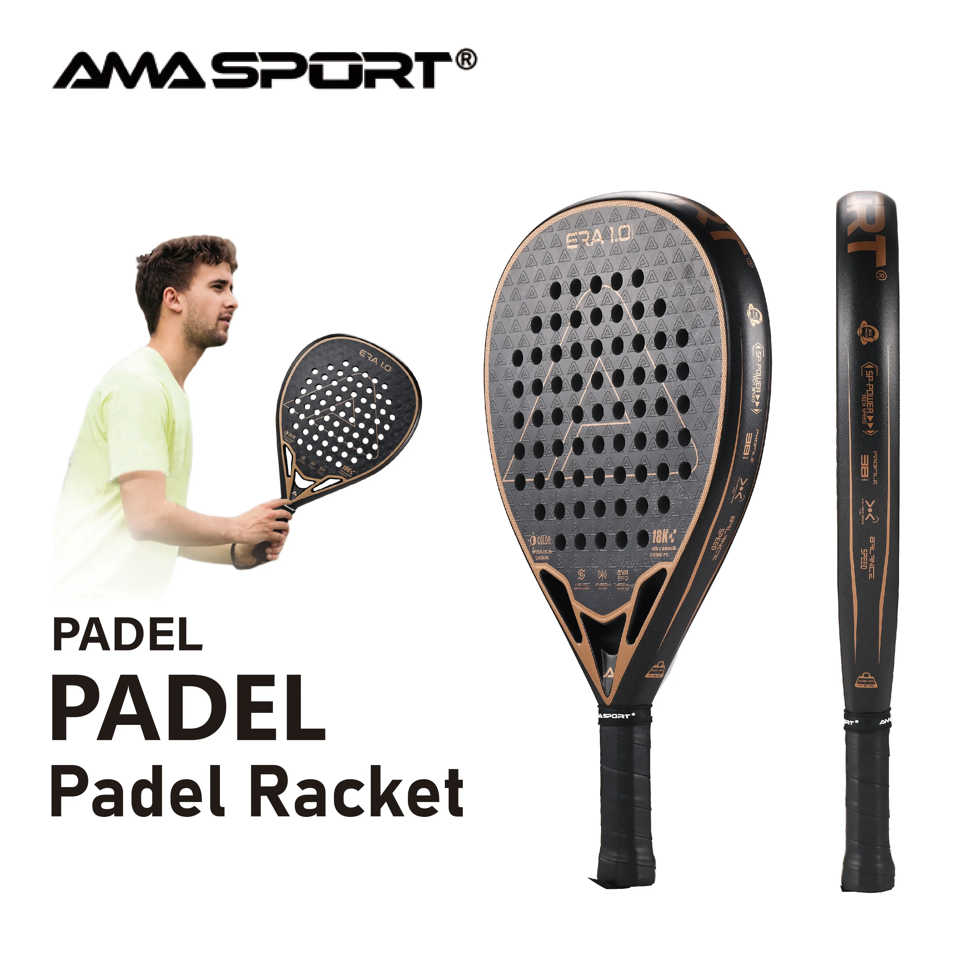AMASPORT 18K Diamond Shape Carbon Padel Racket with 3D-Textured Surface for Enhanced Control Padel Racquet