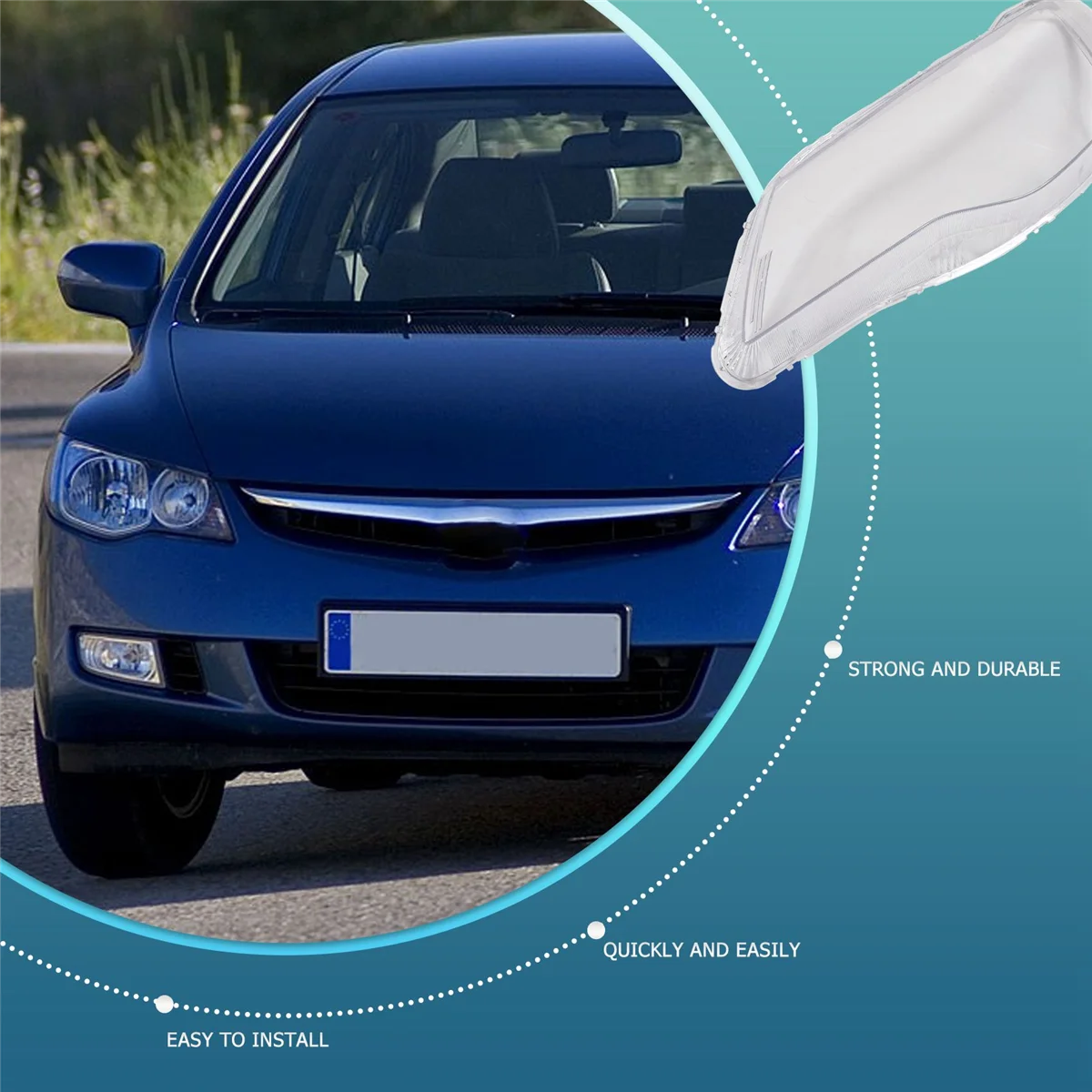 مصباح أمامي أمامي على الجانب الأيسر للسيارة عدسة شفافة ، غلاف ظل للمصباح ، غطاء لهوندا سيفيك FD