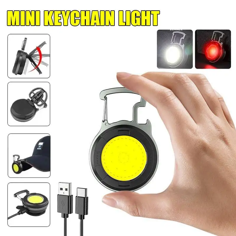 Multifunctional Keychain Flashlight LED Portable Mini Cob Magnet Work and Maintenance Light Outdoor Camping Emergency Lighting