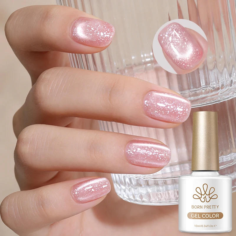 

BORN PRETTY 10ml Water Light Cat Magnetic Nail Gel Polish Bling Glitter Pink Silver Semi Permanent Varnis French Style Nail Art