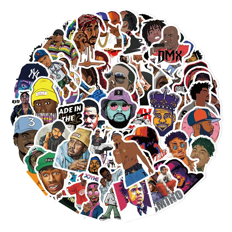64Pcs East West Coast Rap Artists Stickers - Laptop/Guitar/Water Bottle Decor - Hip Hop Street Culture Waterproof
