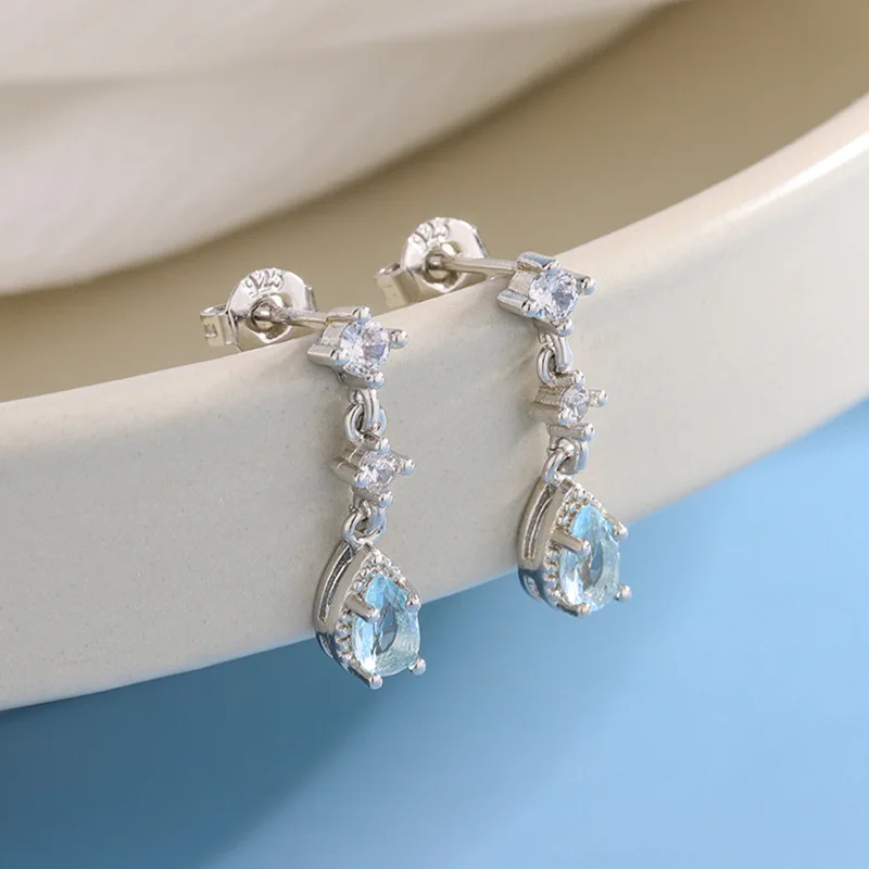 Women's Exquisite Blue Water Drop 925 Sterling Silver Earrings