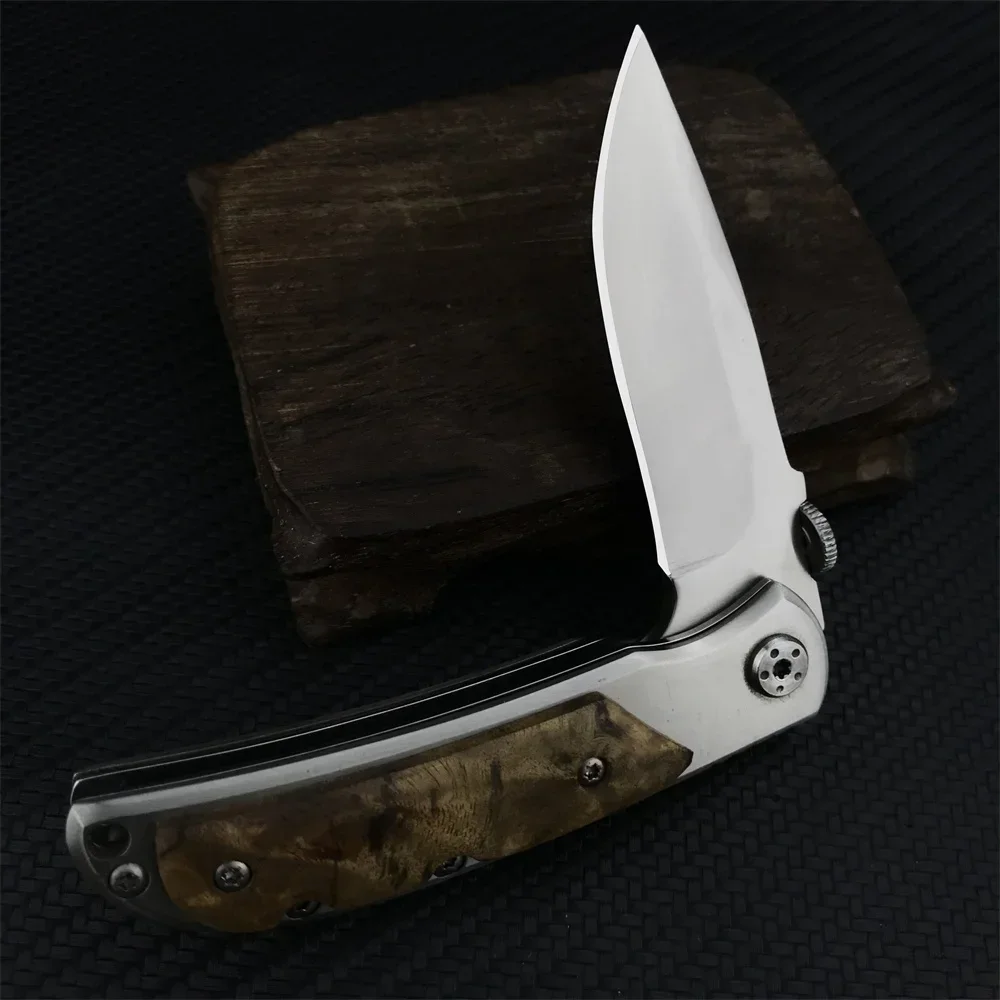 Ball Bearing Flipper Folding Knife 440C Blade 420 Steel Inlaid with Shadow Wood Handle Outdoor Pocket EDC Knives Survival Tool