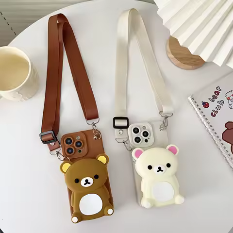 Rilakkuma For Samsung Galaxy A12 A11 A71 A51 A52 A22 A02s A32 A13 A53 A03s A04s A20s A33 A73 A23 Wallet Case With Rope