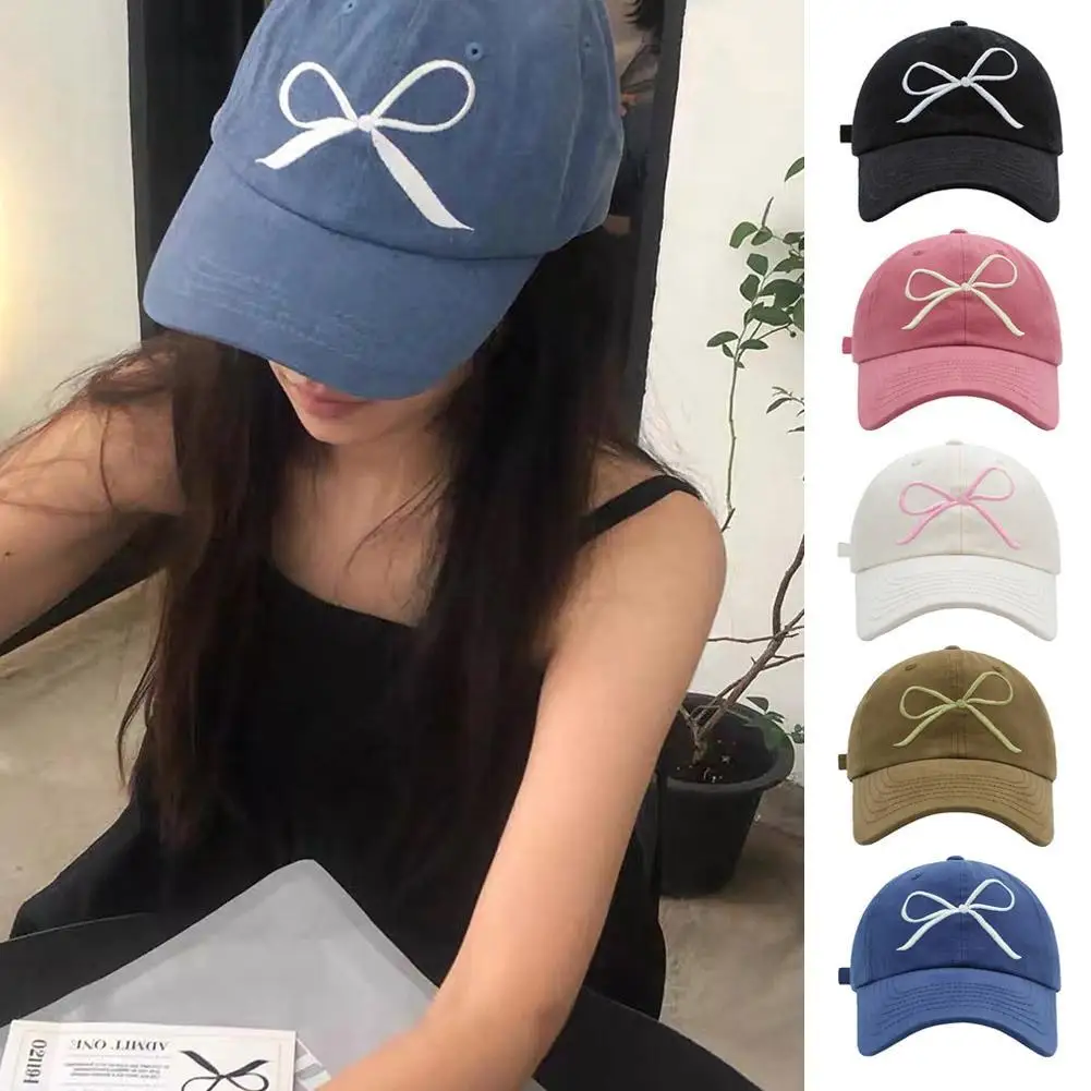 

Ins Korean Pink Bow Embroidered Baseball Cap Spring Summer Sun Protection Versatile Cute And Sweet Woman's Hats