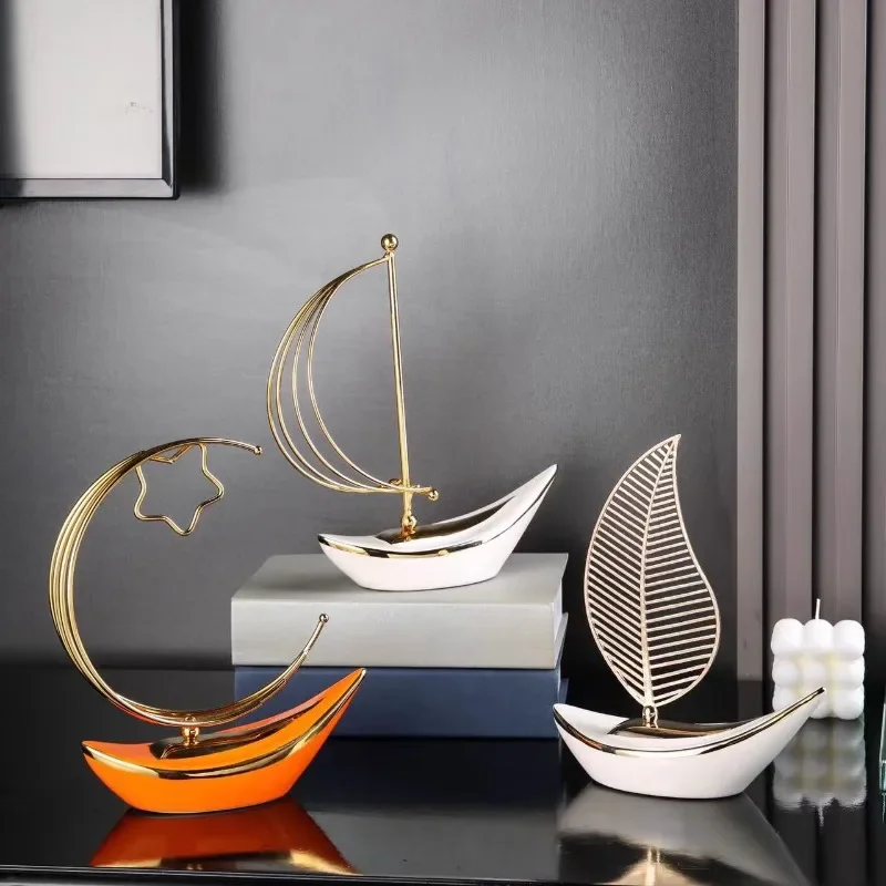 Ride The Waves Moon Ceramic Decoration Light Luxury Living Room Household Office Desktop Senior Sense Decorative Craft New Gifts