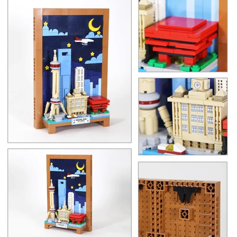 SEMBO 上海市ポストカードビルディングブロック子供向けトレンディプレイ組み立てビルディングデスクトップクリエイティブオーナメントおもちゃギフト