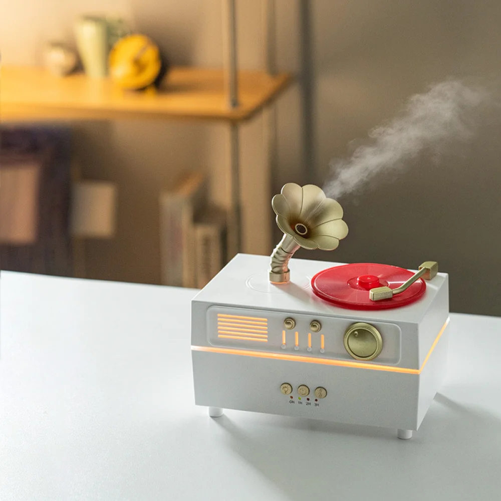 Vintage Style Gramophone Humidifier Aromatherapy Diffuser Ultrasonic Atomizer With Bluetooth Speaker Desktop Decor USB Powered