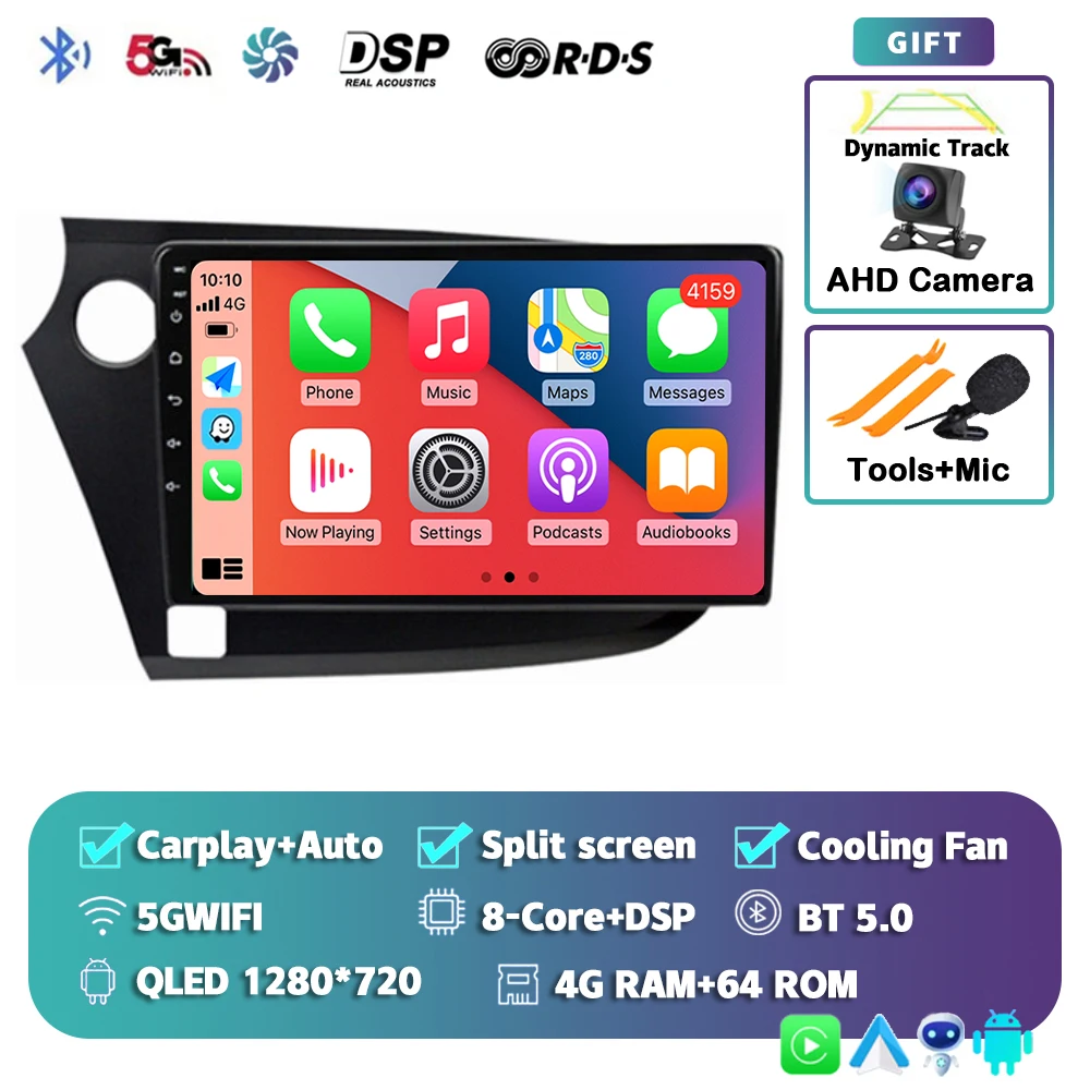 Android 15 Carplay Auto Radio Multimedia Speler Voor HONDA INSIGHT 2009-2014 Navigatie Autoradio GPS Stereo 2din Head unit