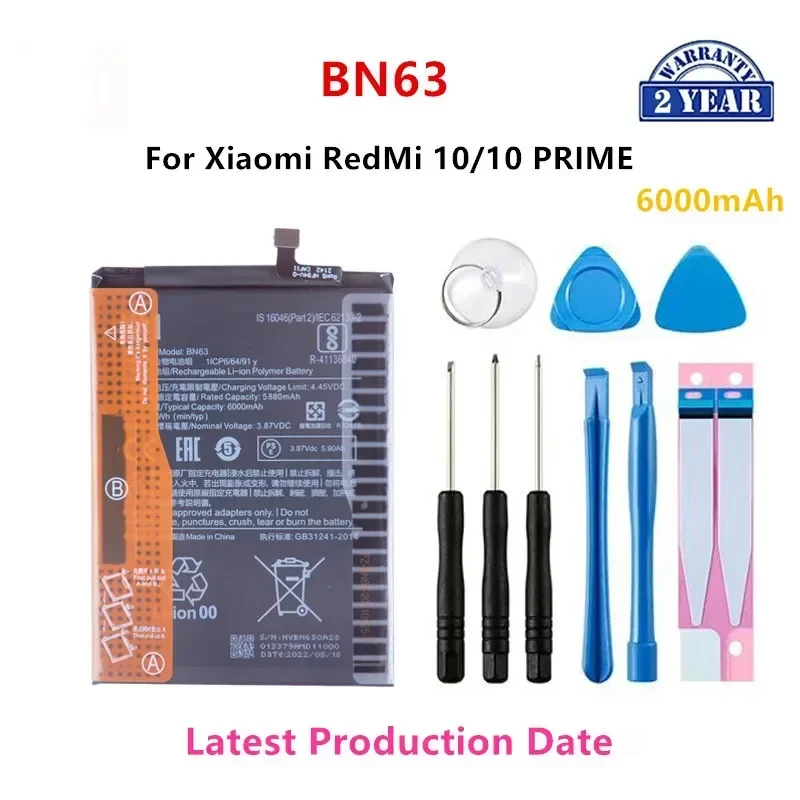 Brand New  BN63 6000mAh Battery For Xiaomi  RedMi 10/10 PRIME  Phone Replacement Batteries+Tools