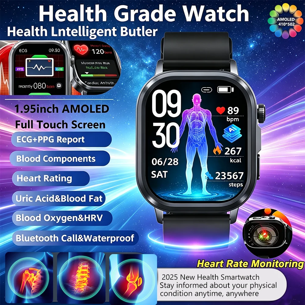 

LED Flashlight Smart Watch 2025 Accurate ECG PPG Blood Pressure Blood Oxygen Uric Acid Body Fat And Body Analysis Function
