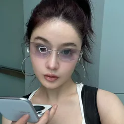New Fashion Sun Glasses for Woman Oval Shape Rimless UV Protection Sunglasses Women Y2K Stylish Female Sunglass