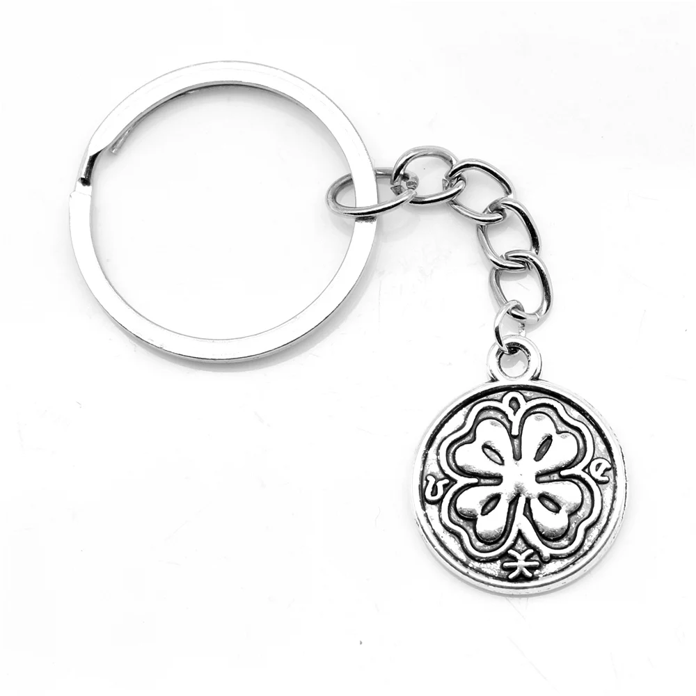 1 Piece Round four-leaf Clover Personalised Keyring Supplies For Jewelry 20x24mm