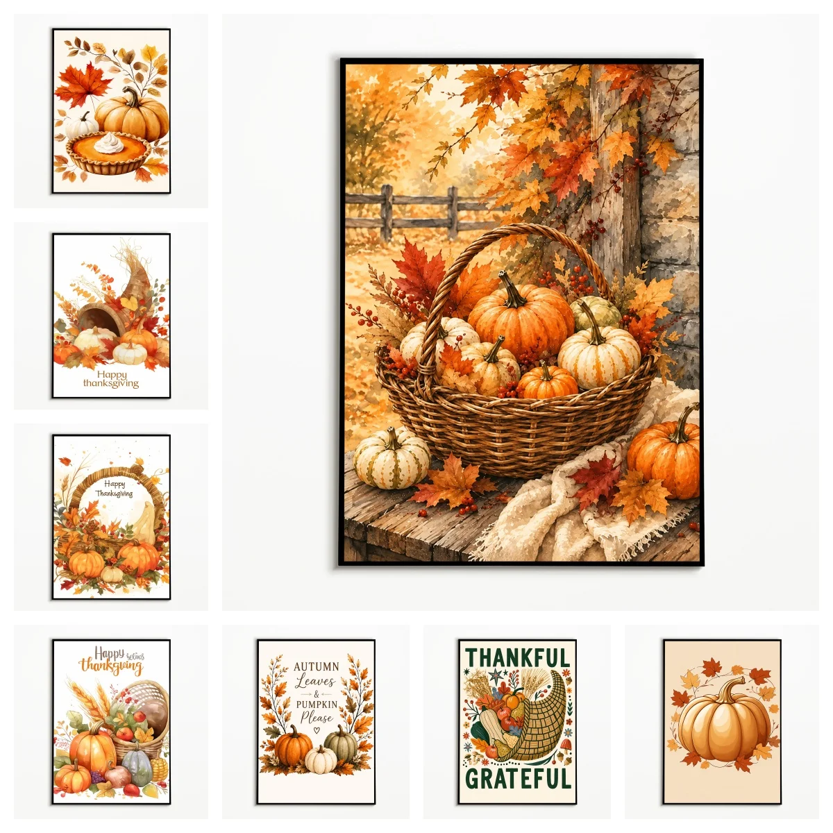 1PC Autumn Harvest Pumpkins Poster Vintage Farmhouse Thanksgiving Wall Art Halloween Canvas Printing Fall Gift Room Wall Decor