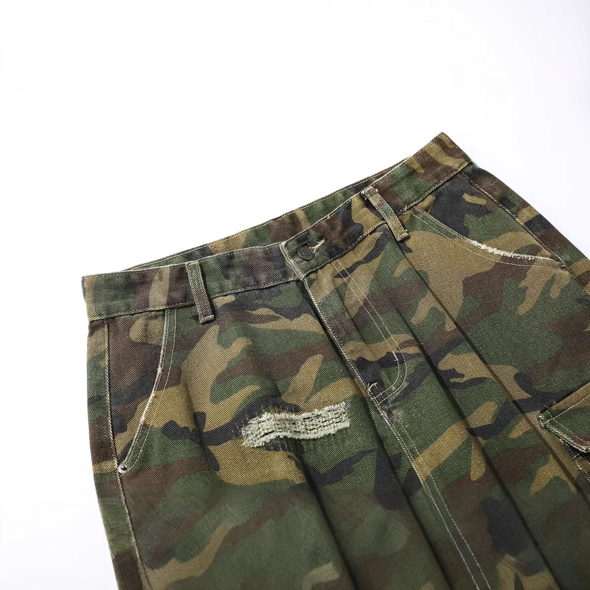 American Retro Camouflage Ripped Multi-Pocket Workwear Shorts Baby Boy and Girl Summer Pu Shuai Loose Pants