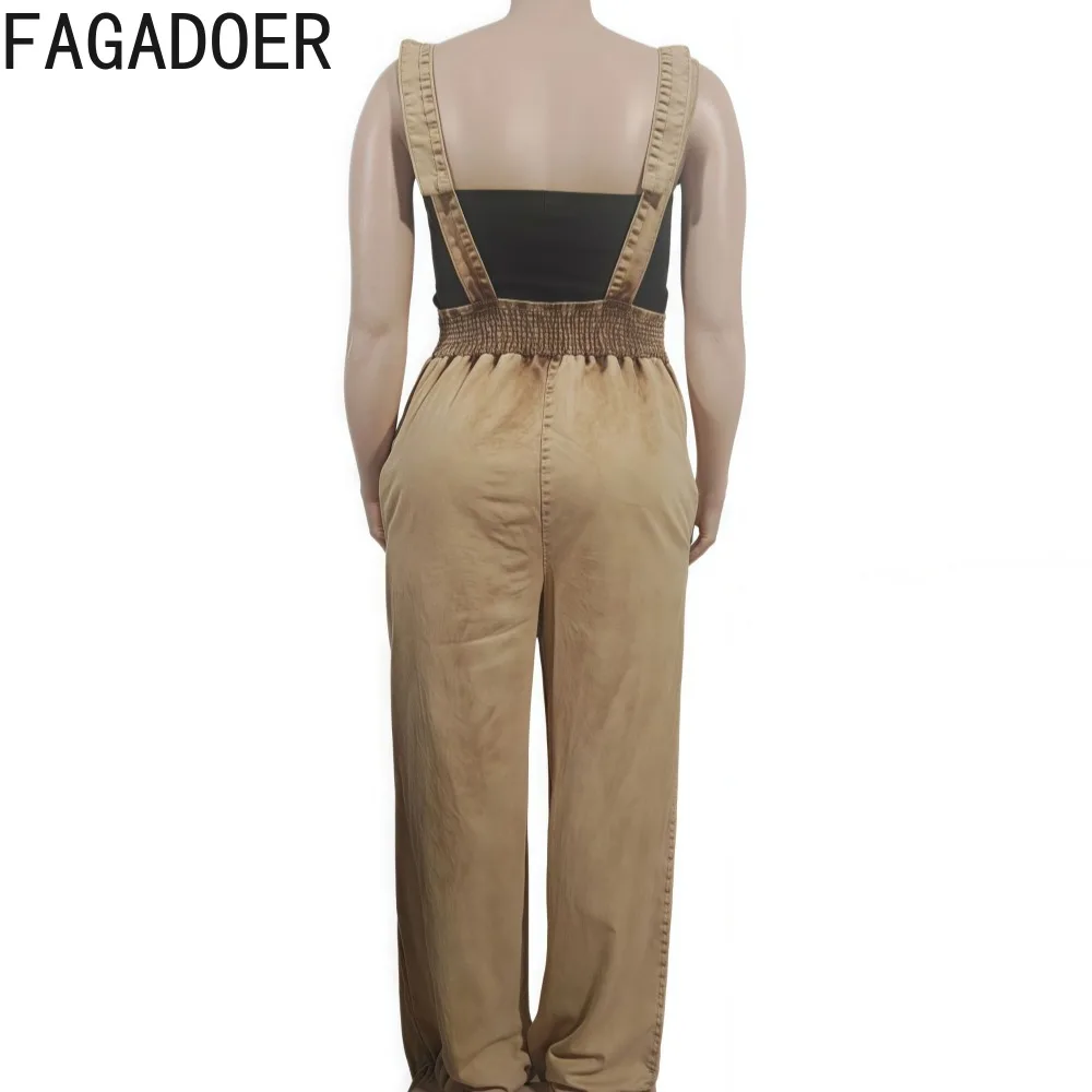 FAGADOER ฤดูร้อนใหม่ Casual Ruched Patchwork Jumpsuits ผู้หญิงสีทึบหลวม Rompers หญิง Streetwear Overalls ใหม่