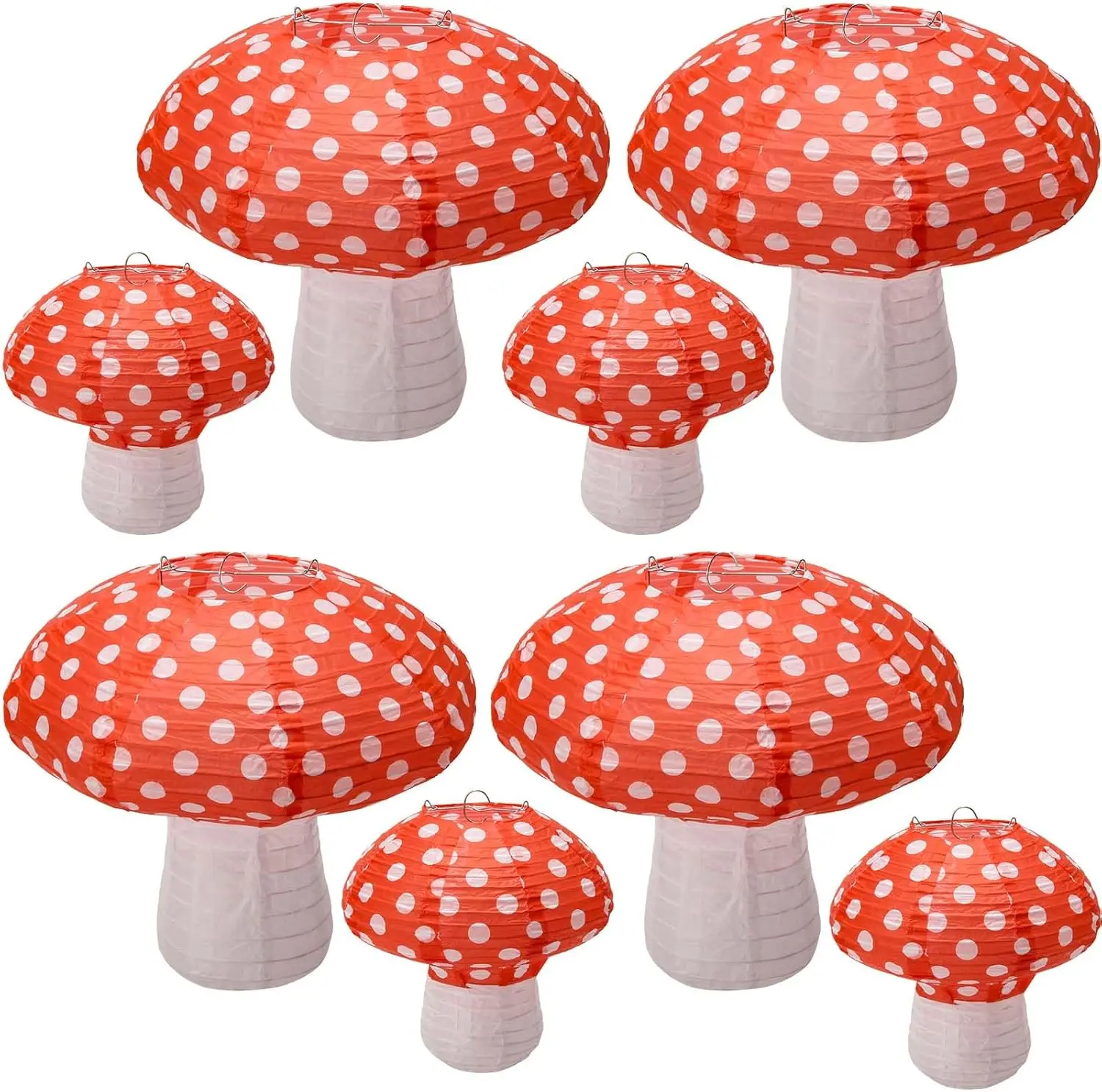 

8Pcs Mushroom Paper Lanterns - 8 & 12 Inch Hanging Decor for Nursery, Garden, Party