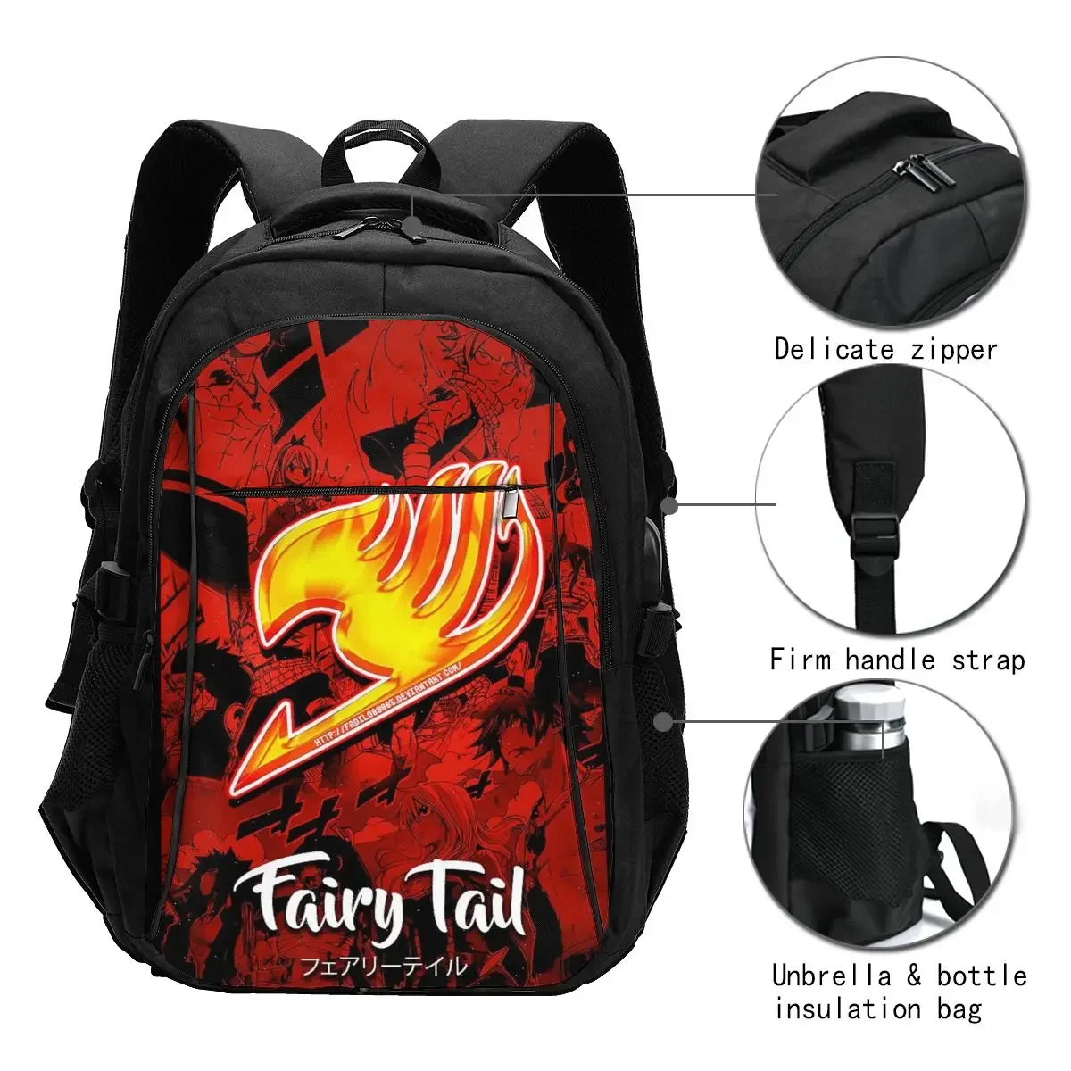 Anime FAIRY TAIL Travel Laptop Backpack, Business Water Resistant Laptop Backpack with USB Charging Port, College Bag