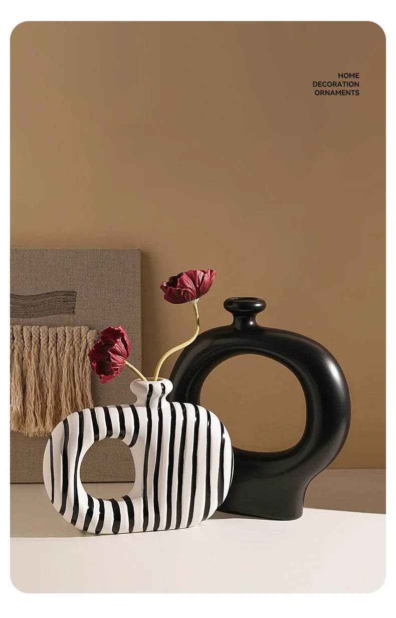 Zebra Stripes Ceramic Vase Artificial Flower Decorative Flowers Pots Desk Decoration Modern Floral Vases Room Aesthetic Decor