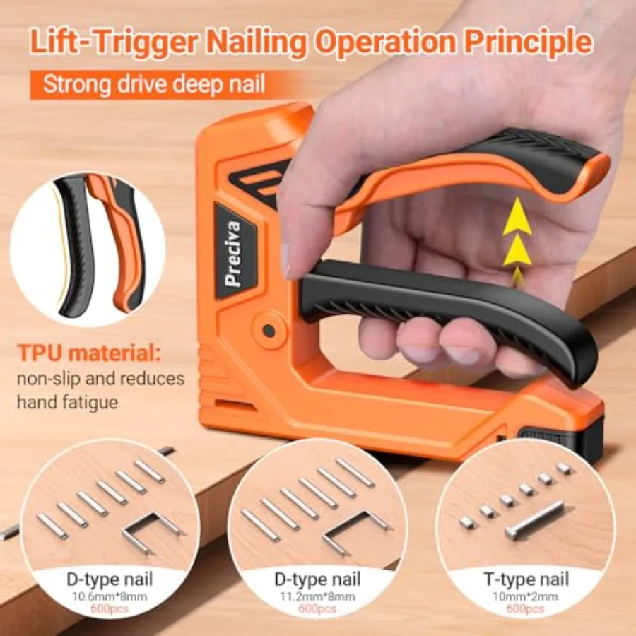 مسدس التيلة الثقيلة للخشب مع 1800 قطعة دبابيس 3 في 1 مسدس دباسة يدوي للحرف الخشبية والأثاث والنسيج DIY