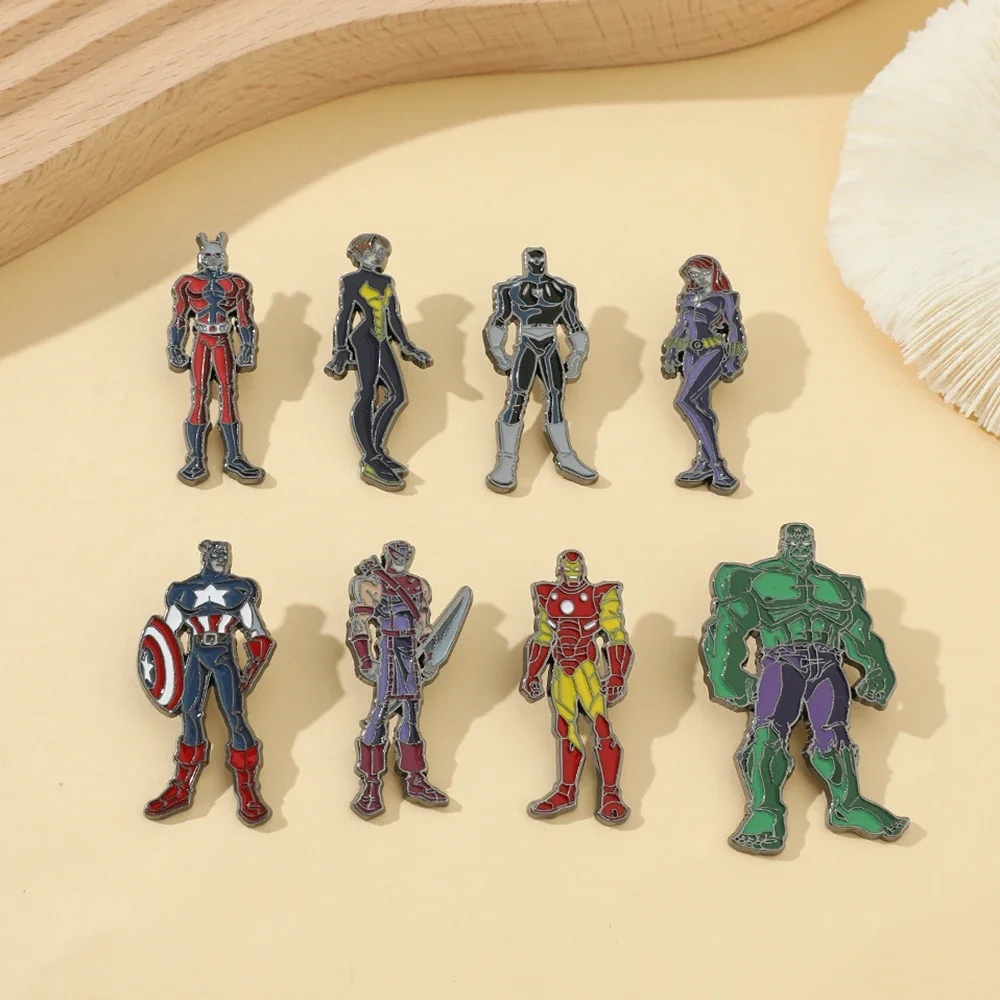 4/8 Pcs Cartoon Anime Brooch Creative Steve Rogers Iron Man Enamel Pin Metal Badge Jewelry  Clothing Backpacks Accessories