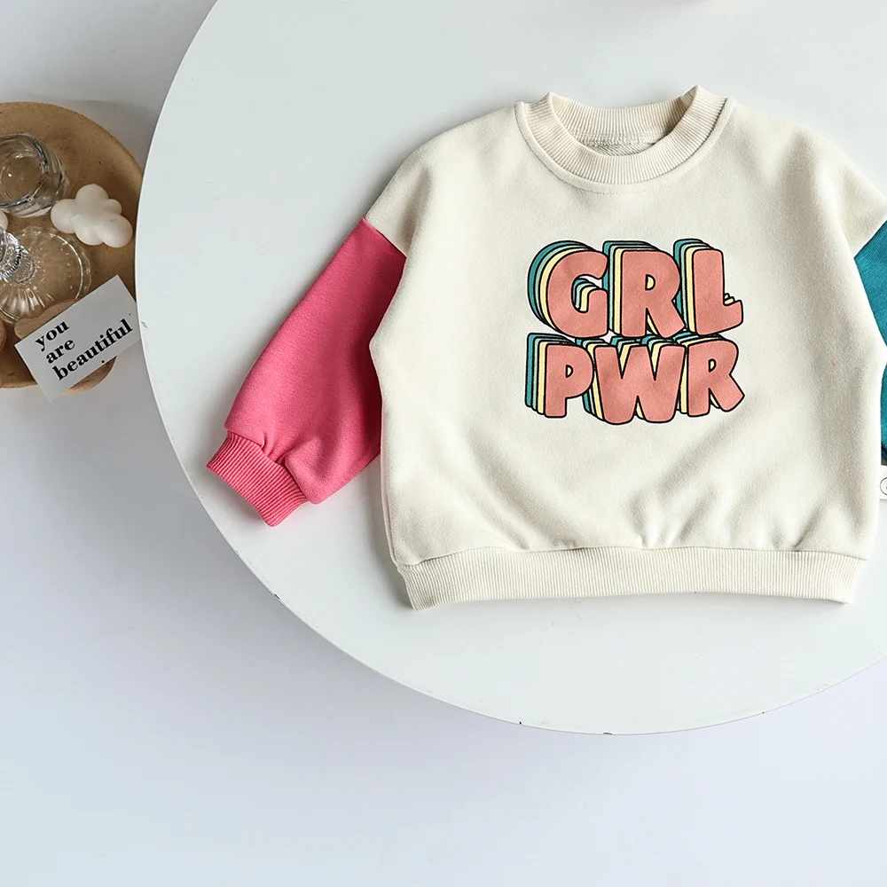 MILANCEl Baby Clothes Letter Print Sweatshirt Patchwork Girl O Neck Hoodie