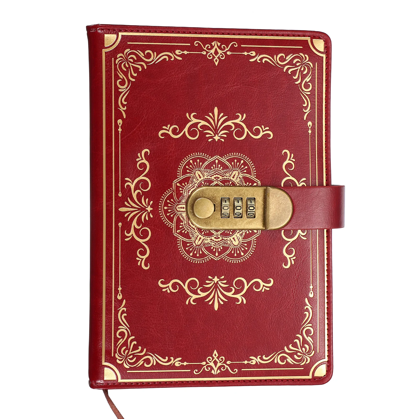 1Pcs Vintage Leather Journal Notebook with Combination Lock A5 Diary 100 Sheets Lined Password NoteBook Pen Holder & Card Slot