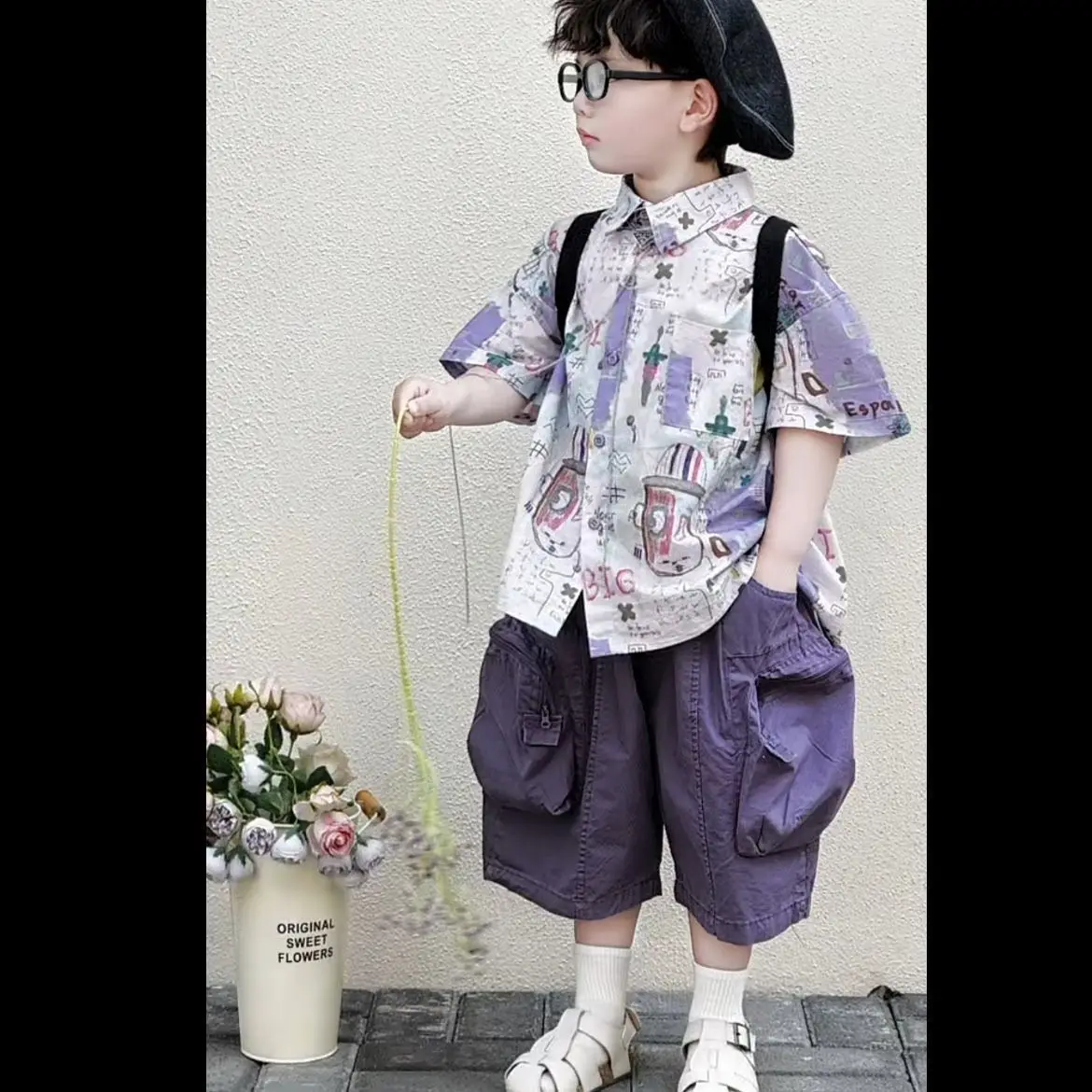 

Boys Summer Short Sleeve Outfit Graffiti Shirt + Shorts Two-Piece Set New Arrival Children's Clothing Set