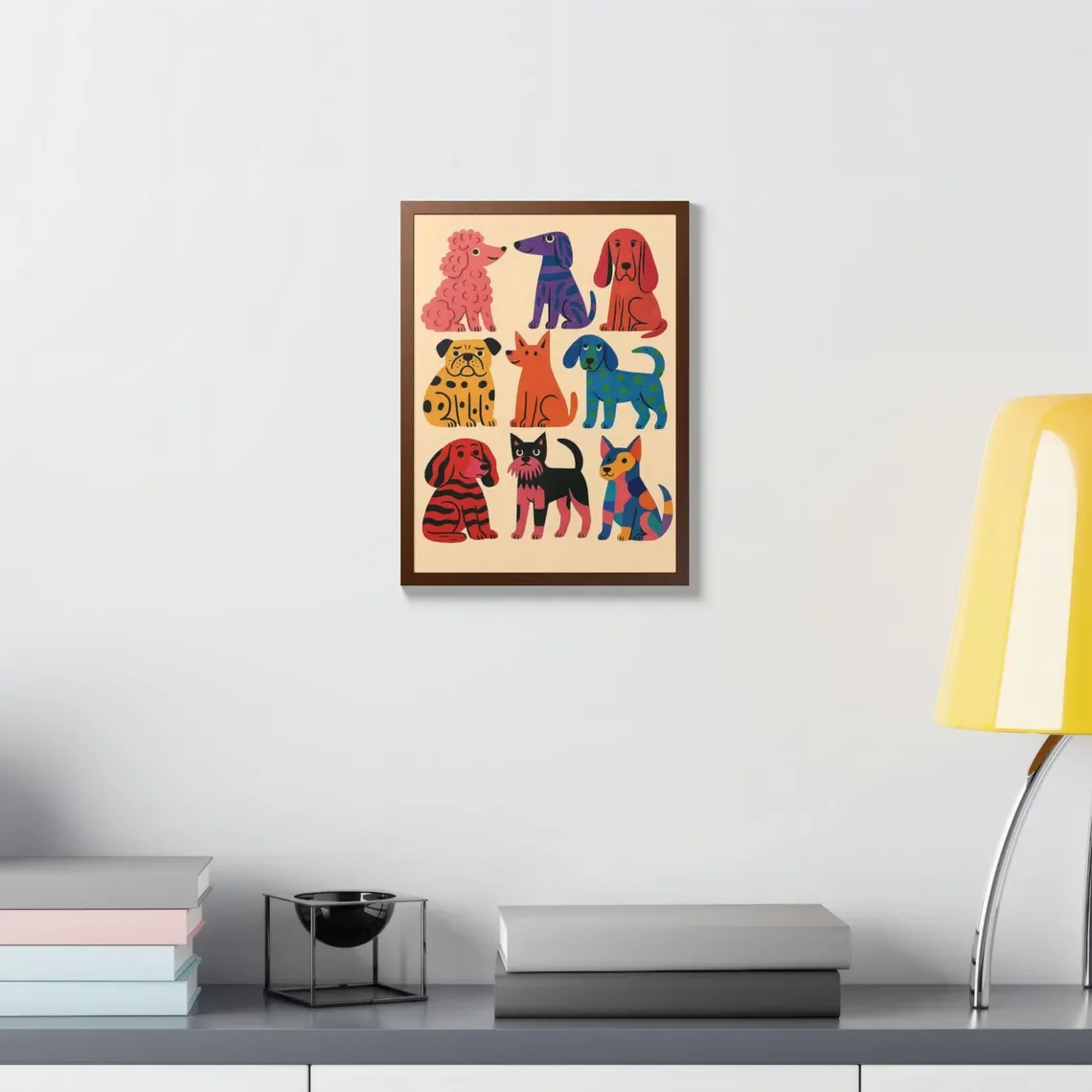 Playful Colorful Dog Gang WALL ART PRINT DECOR – Vibrant Retro-Style Canine Illustration, a Cheerful Statement Piece for Kids' B