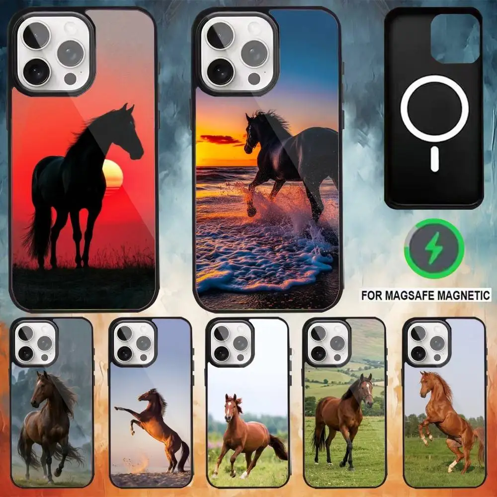 

HORSE BEAUTIFUL Phone Case For iPhone 17 16 15 14 13 12 Pro Max Plus for Magsafe Mirror Wireless Magnetic Cover