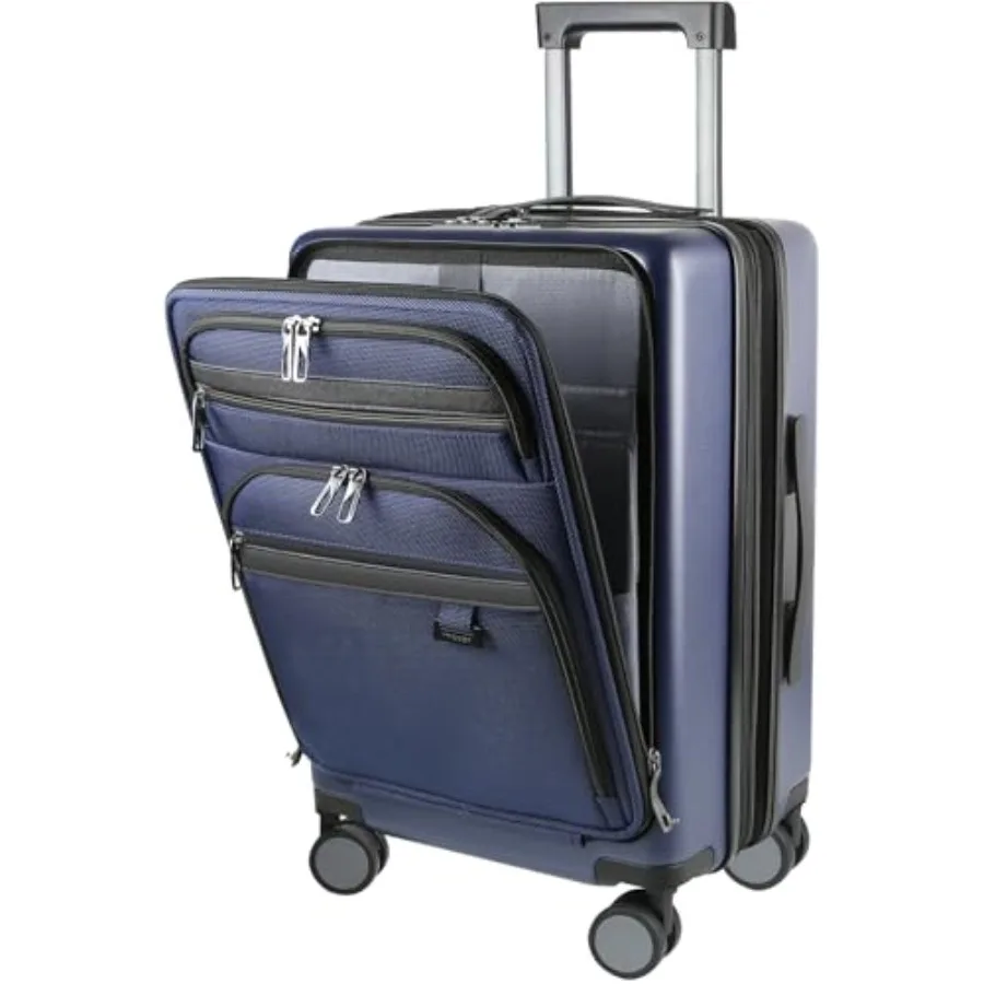 

20 Inch Hardside Expandable Carry On Luggage Navy with Wheels TSA Lock USB Port Front Business Pockets Airline Approved