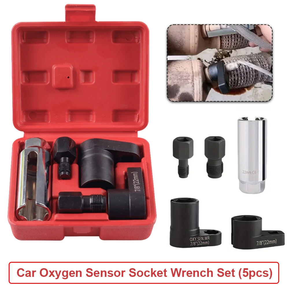 

Automotive Oxygen Sensor Socket Wrench Set 7/8'' (22mm) 1/2'' 3/8'' Professional 5 piece Oxygen Sensor Sleeve Tool
