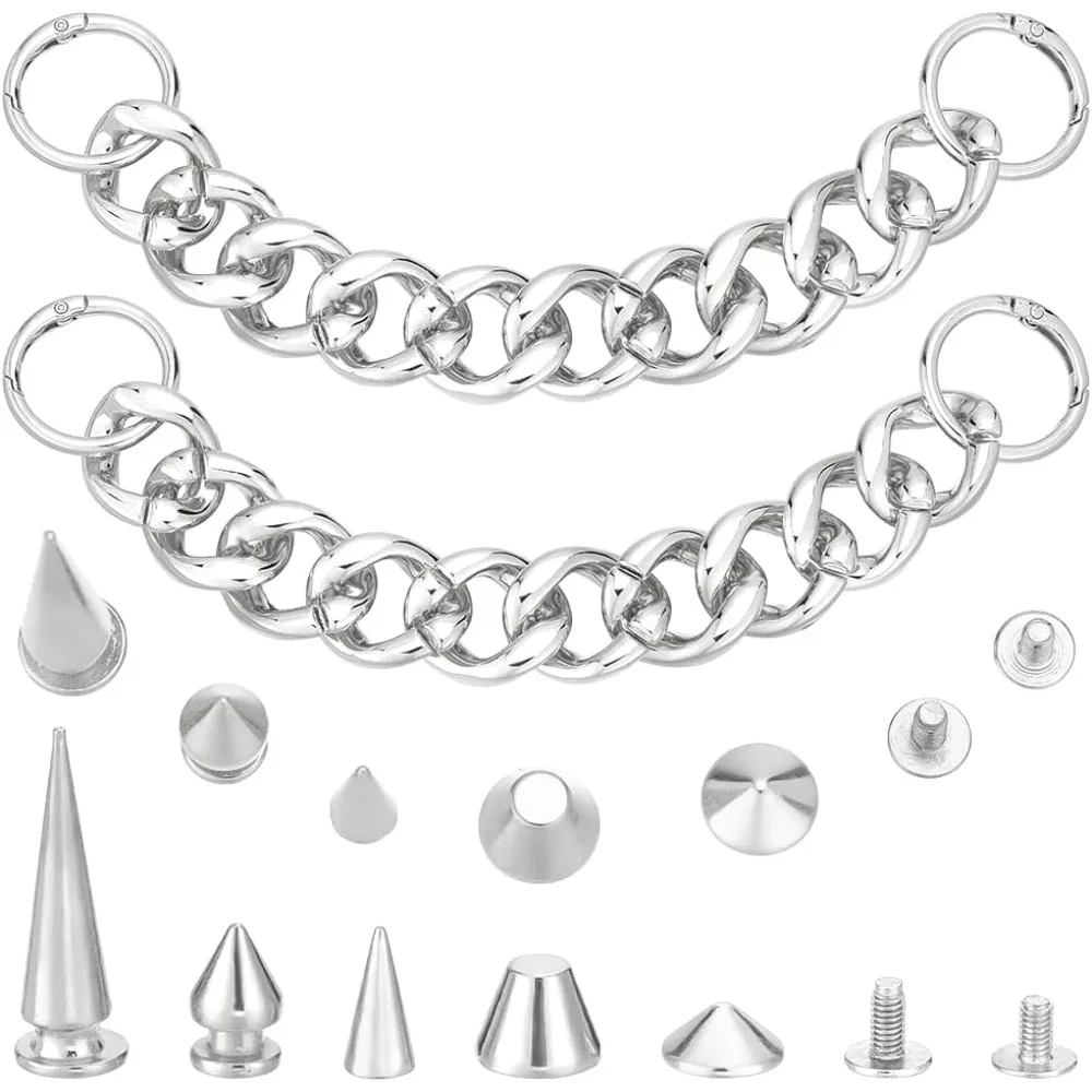 

Goth Shoe Charms Chains Metal Punk Shoe Decoration 40Pcs Rivet Cone Spike Metal Sandals Chain Shoe Accessories for Woman Man DIY