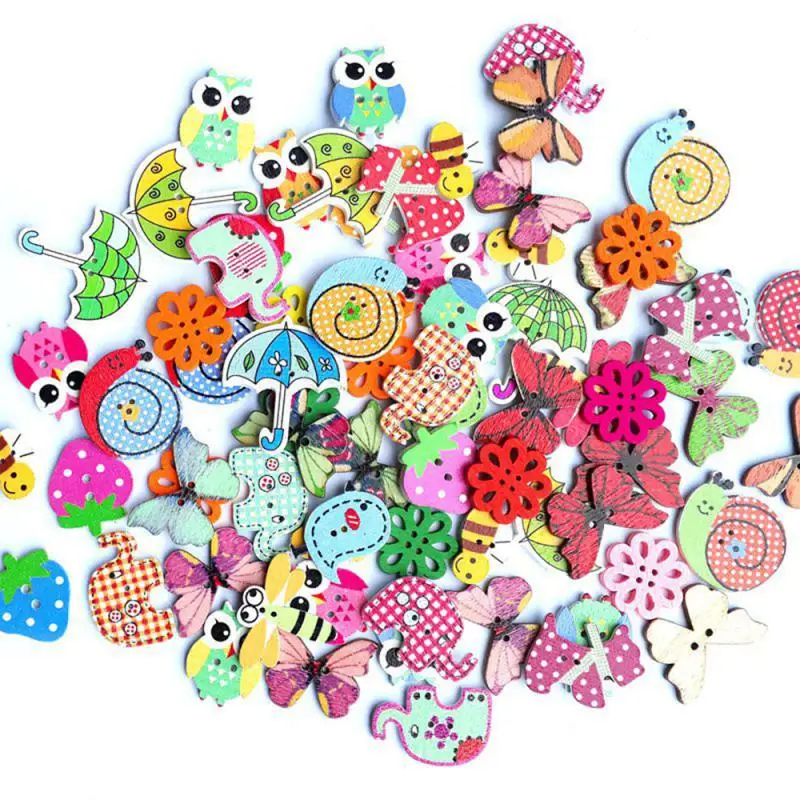 Mixed Cartoon Animal Wooden Buttons 2 Holes Scrapbooking Crafts Kids Clothing Accessories Sewing Button Decor