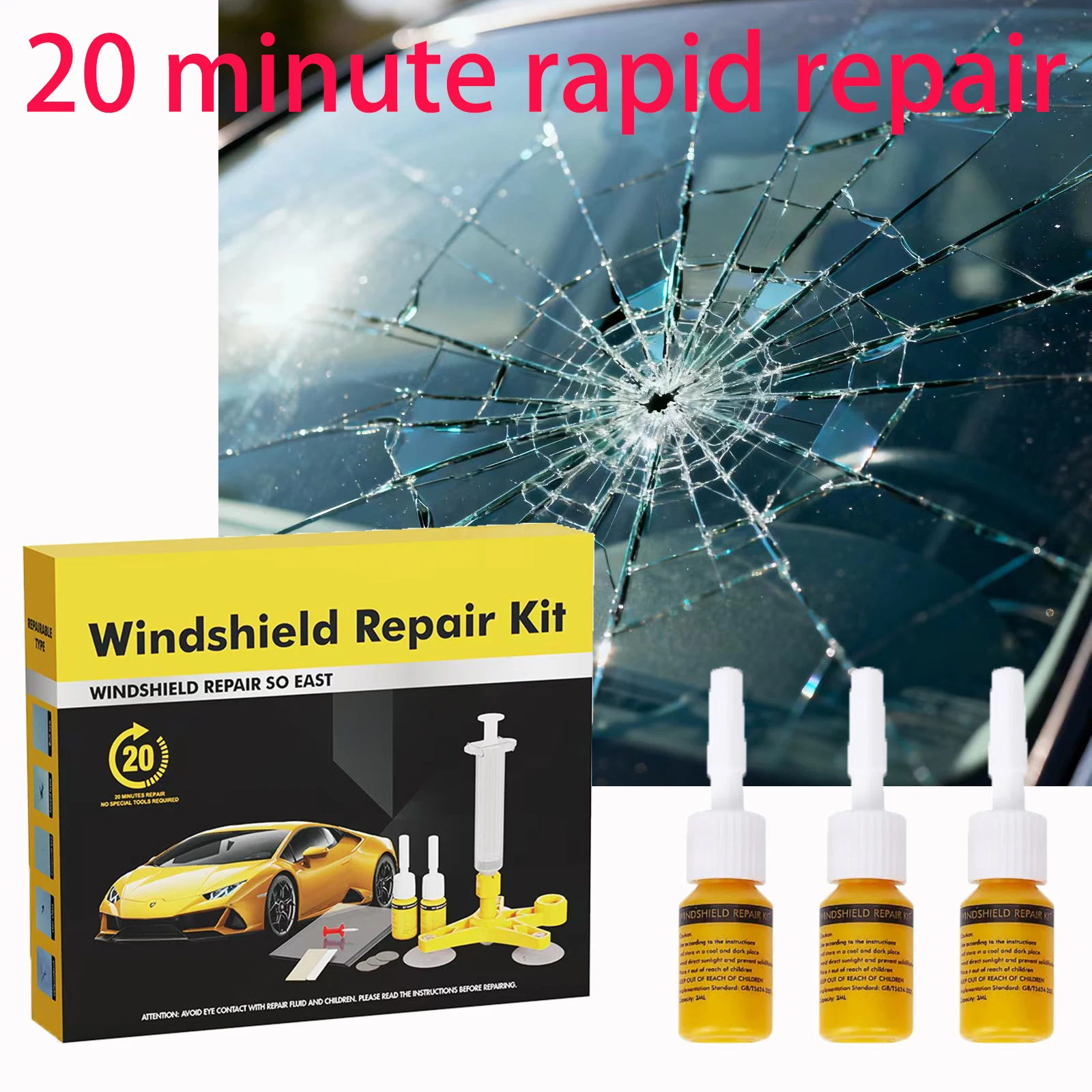

Windshield Car Crack Repair Kit DIY Window Mobile Screen Kit Cure Glue Car Glass Scratch Crack Repair Accessories Clean Neat