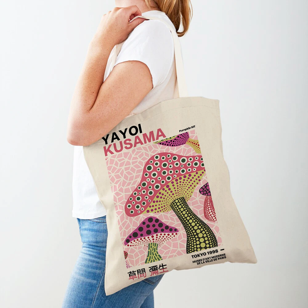 Japan Yayoi Kusama Dots Pumpkin Lady Shopping Bags Nordic Shopper Bag Double Print Vintage Women Supermarket Handbag Canvas Tote