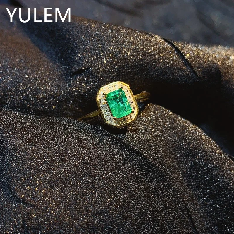 YULEM 4x6mm Natural Rectangle Emerald Set Silver 925 Earring Ring Pendant for Women Daily Wear
