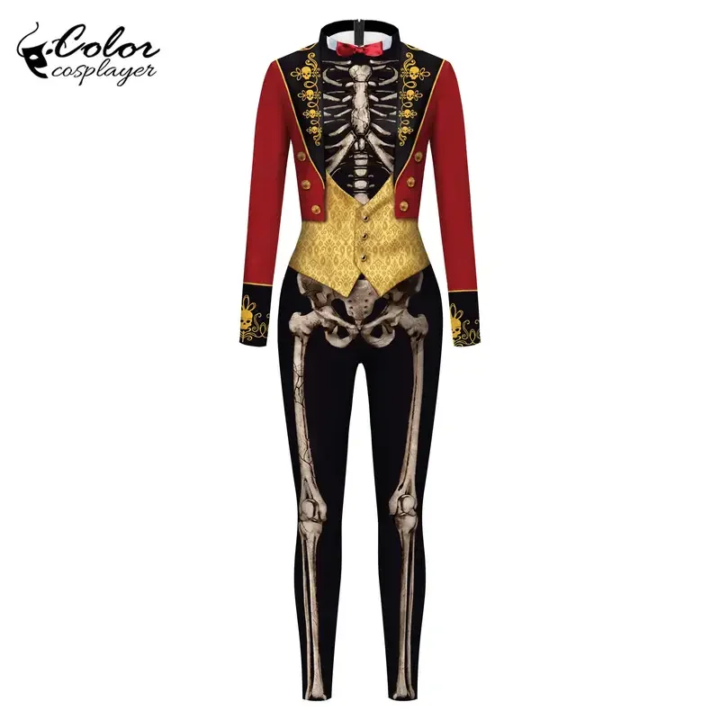Kleur cosplayer Halloween party skelet jumpsuit cosplay kostuum unisex Zentai Purim carnaval lange mouw fancy cosplay catsuit