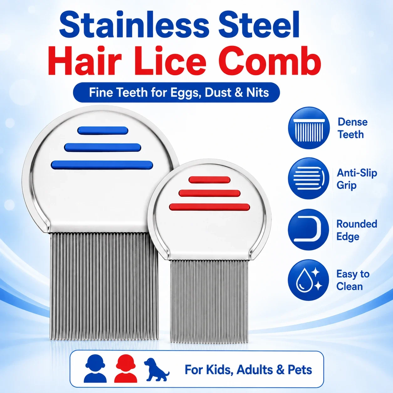 1-3Pcs Metal Lice Comb Stainlesss Steel, Nit Free Terminator Fine Tooth Egg Removal Dust Comb for Head Lice