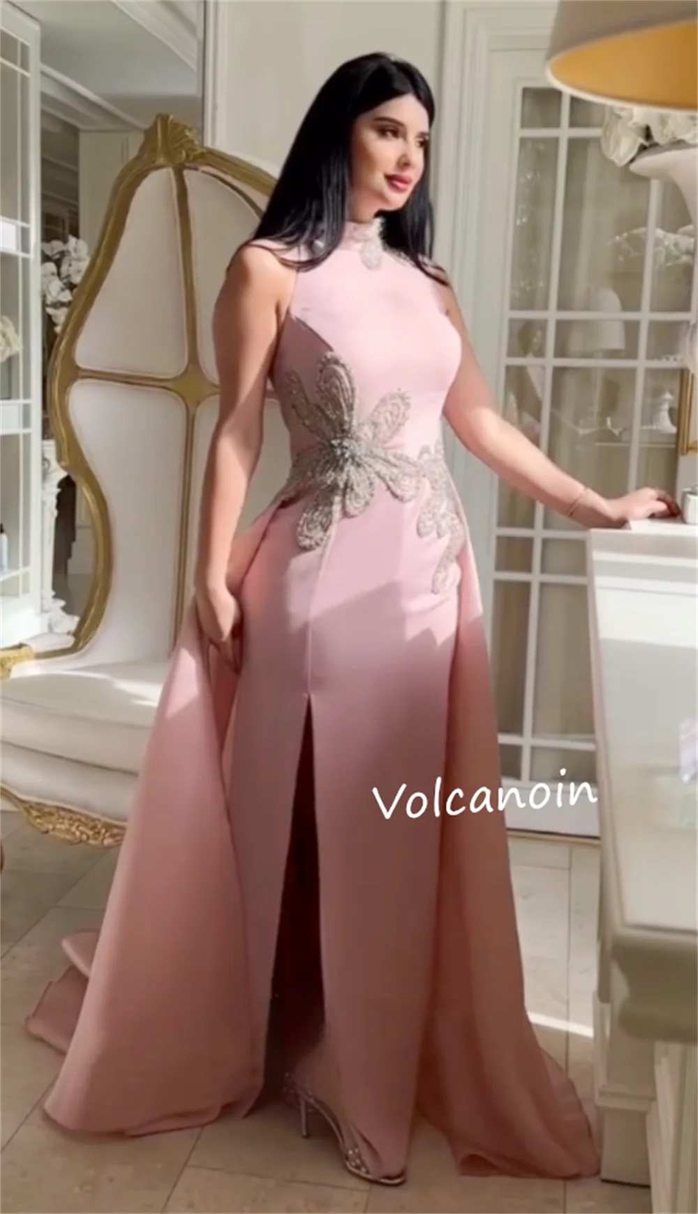 تخصيص نمط جيرسي الديكور مطرزة ألف خط الياقة العالية فساتين طويلة مناسبة مخصصة مساء رسمي رائعة