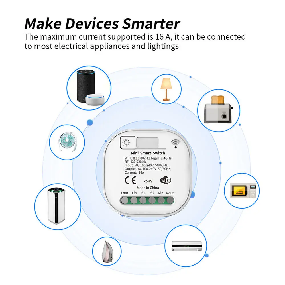 For HomeKit WiFi RF433 Mini Smart Switch 2-Way Control Light Switches Breaker Module Timer Work with Alexa Google Home Cozylife