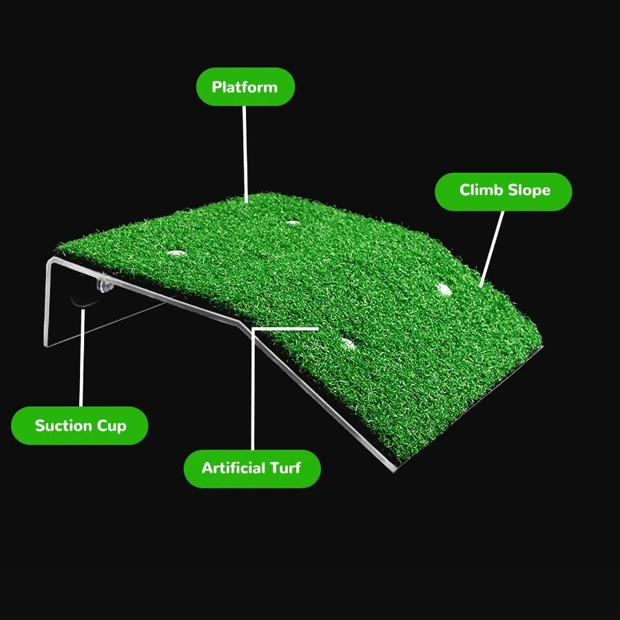 منصة تشمس السلحفاة الكبيرة مع محاكاة العشب ملحقات خزان السلحفاة المثالية حوض السلحفاة للسلحفاة الصغيرة الضفادع المياه Env