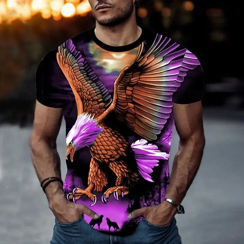 Herren-T-Shirt mit Tiermotiv, Adler, kurzärmelig, 3D-Druck, Rundhalsausschnitt, Sportmode, Sportbekleidung, Freizeit, Alltag – Detail 6
