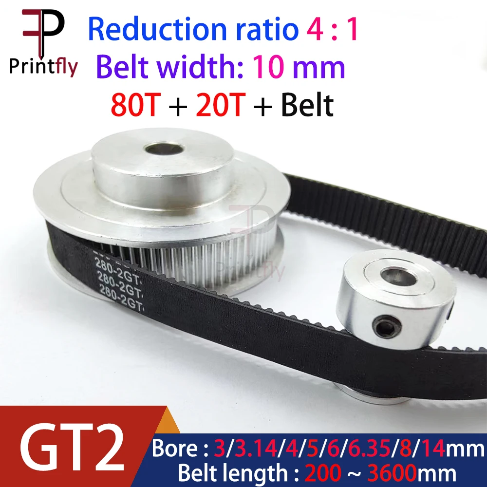 

GT2 2GT 2M Timing Belt Pulley 80teeth 20teeth 3/3.17/4/5/6/6.35/8mm Reduction 4:1/1:4 Belt Width 10mm for 3D Printer Accessories