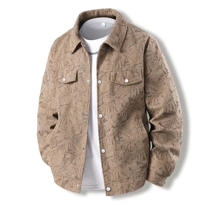 

Men's Casual Printed Flannel Shirt Jacket Loose Fit Trendy Turn Down Collar Workwear Outerwear for Spring Autumn
