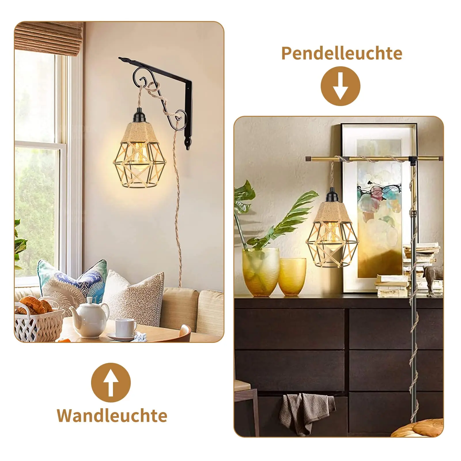 Retro Industrial Plug In Pendant Light With Switch Movable Hemp Rope Kitchen Island Hanging Lamps For Ceiling Interior Fixture