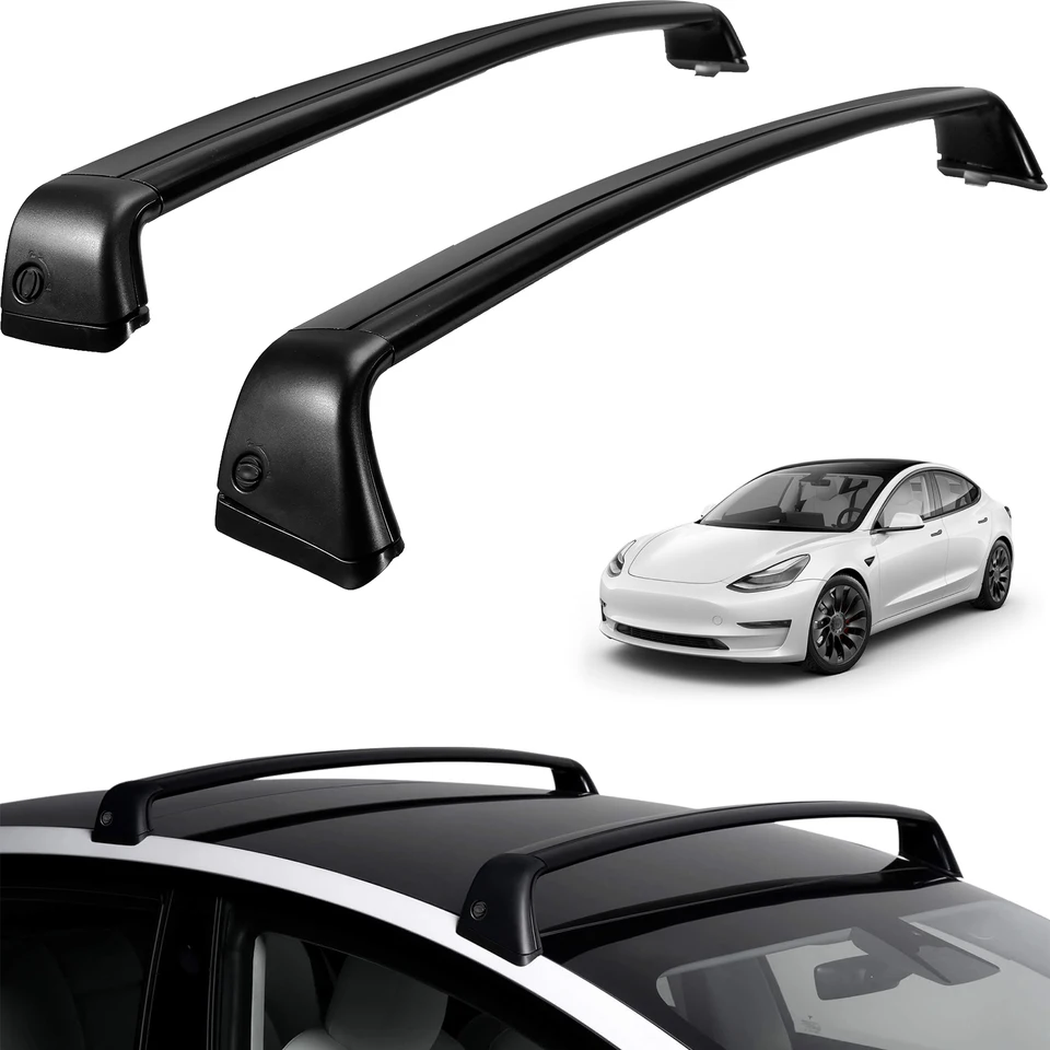 Tesla Model 3 2017-2023 알루미늄 루프 랙 크로스 바 70KG 여행용 수하물 캐리어 랙 홀더 용 하중 베어링 썸네일 7
