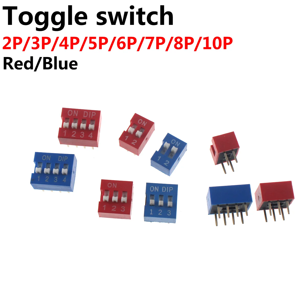 

10pcs Slide Type Switch Module 1 2 3 4 5 6 7 8 10 12 PIN 2.54mm DIP Red Pitch Toggle Switch Red Snap Switch Dial Switch